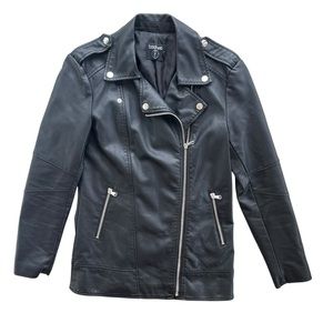Boohoo Womens 4 Pet Black Faux Leather Silver Zip Asymmetrical Biker Moto Jacket